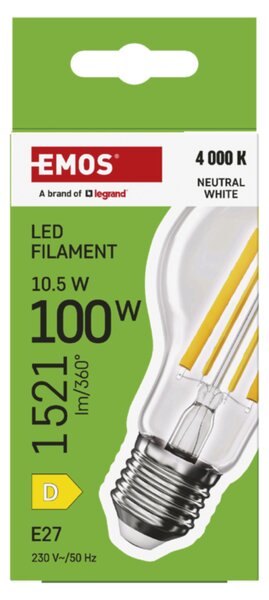 LED žárovka filament ZF5D63 E27, 10,5W, neutrální bílá