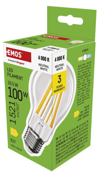LED žárovka filament ZF5D63 E27, 10,5W, neutrální bílá