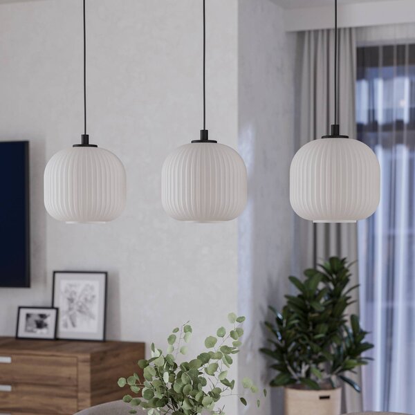 EGLO Závěsné svítidlo Mantunalle, délka 120 cm, černá/bílá, 3 světla., stmívatelný, Bílá / opál, Obývací pokoj / jídelna, Sklo, Skandinávský