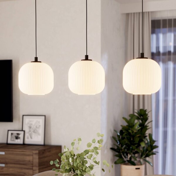 EGLO Závěsné svítidlo Mantunalle, délka 120 cm, černá/bílá, 3 světla., stmívatelný, Bílá / opál, Obývací pokoj / jídelna, Sklo, Skandinávský
