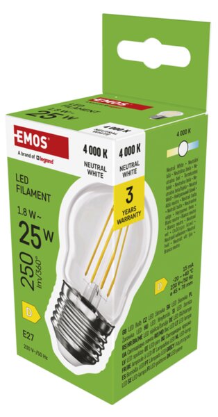 LED žárovka filament ZF6D03 E27, 1,8W, neutrální bílá