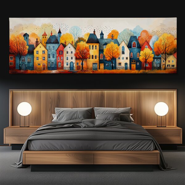 Obraz na plátně - Barevné městečko Preston FeelHappy.cz Velikost obrazu (šířka x výška): 120 x 40 cm