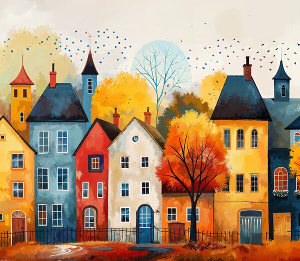 Obraz na plátně - Barevné městečko Preston FeelHappy.cz Velikost obrazu (šířka x výška): 120 x 40 cm