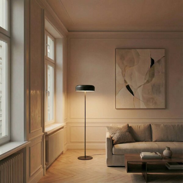 Lindby Stojací lampa Edion, černá, kov, Černá, Obývací pokoj / jídelna, kov, Moderní