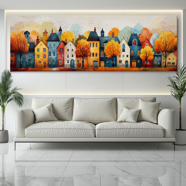 Obraz na plátně - Barevné městečko Preston FeelHappy.cz Velikost obrazu (šířka x výška): 120 x 40 cm