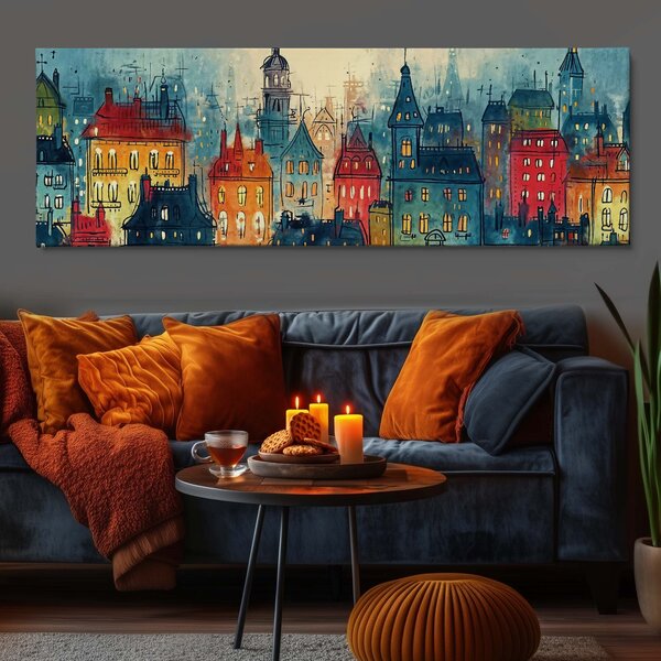 Obraz na plátně - Věže, střechy, Vinohrady FeelHappy.cz Velikost obrazu (šířka x výška): 150 x 50 cm