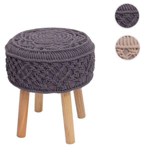 Taburetka J43 80482 - macrame, látka / dřevo, 45 x 41cm - Tmavě šedá