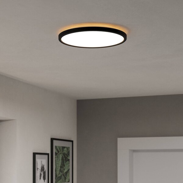 EGLO connect LED stropní svítidlo Rovito-Z, černé, Ø 30 cm, stmívatelný, Černá, Obývací pokoj / jídelna, Plast, Nástěnné svítidlo