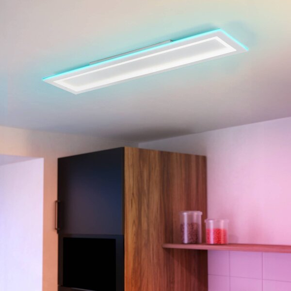 EGLO connect LED stropní svítidlo Padrogiano-Z 1 světlo, 120 x 30 cm, stmívatelný, Bílá / opál, Obývací pokoj / jídelna, kov, Moderní