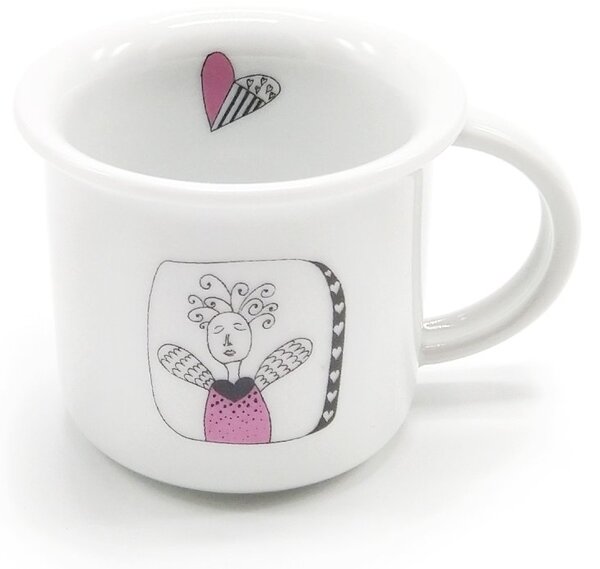 Porcelánový moka hrnek Srdeční záležitost Anděl, bílý, český design, překvapení uvnitř, 100 ml