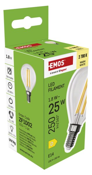 LED žárovka filament ZF1D02 E14, 1,8W, teplá bílá