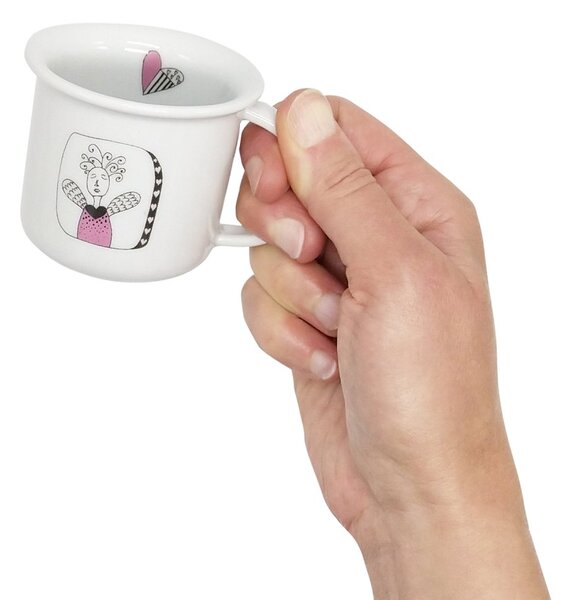 Porcelánový moka hrnek Srdeční záležitost Anděl, bílý, český design, překvapení uvnitř, 100 ml