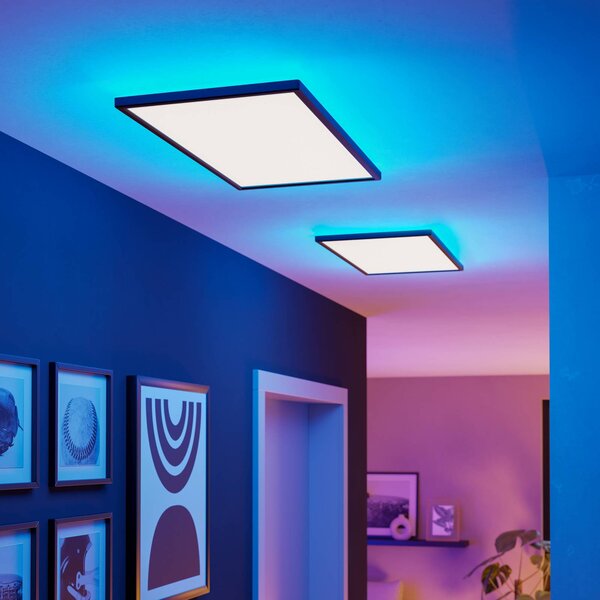 EGLO connect LED stropní svítidlo Rovito-Z, černé, 57 x 30 cm, stmívatelný, Černá, Obývací pokoj / jídelna, Plast