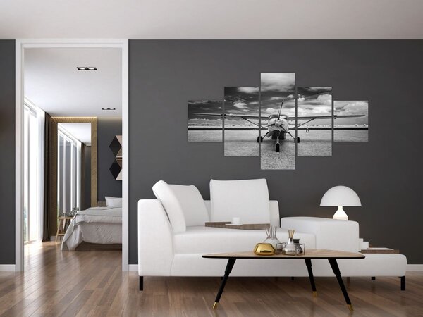 Obraz - Letadlo černobílé (125x70 cm)