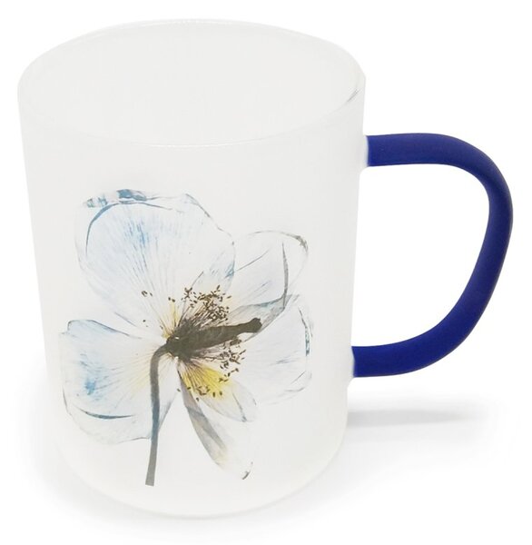 Skleněný hrnek Srdeční záležitost Kosatec, modrý, matné sklo, autorský motiv, 400 ml