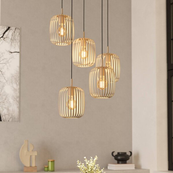 EGLO Závěsná lampa Romazzina, písková barva, ocel, Ø 50 cm, 5 světel., stmívatelný, Krémová / jantar, Obývací pokoj / jídelna, kov, Moderní