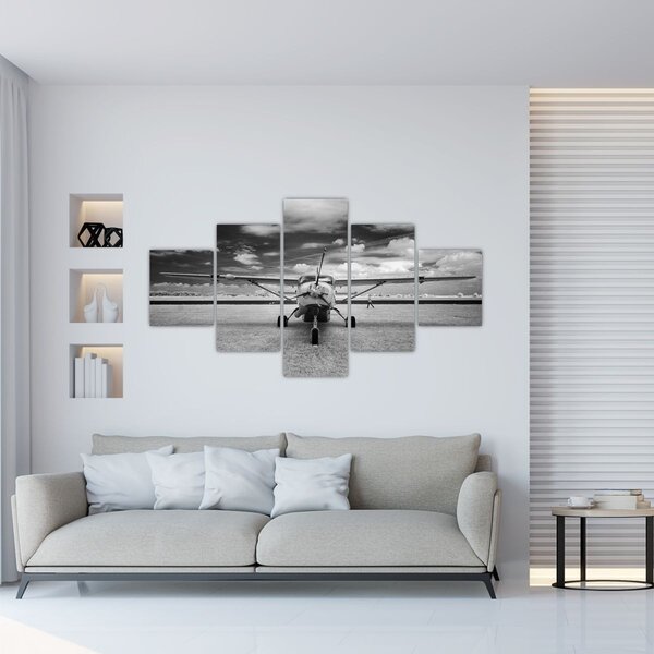 Obraz - Letadlo černobílé (125x70 cm)