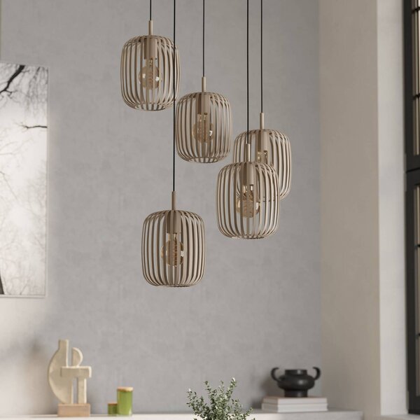 EGLO Závěsná lampa Romazzina, písková barva, ocel, Ø 50 cm, 5 světel., stmívatelný, Krémová / jantar, Obývací pokoj / jídelna, kov, Moderní