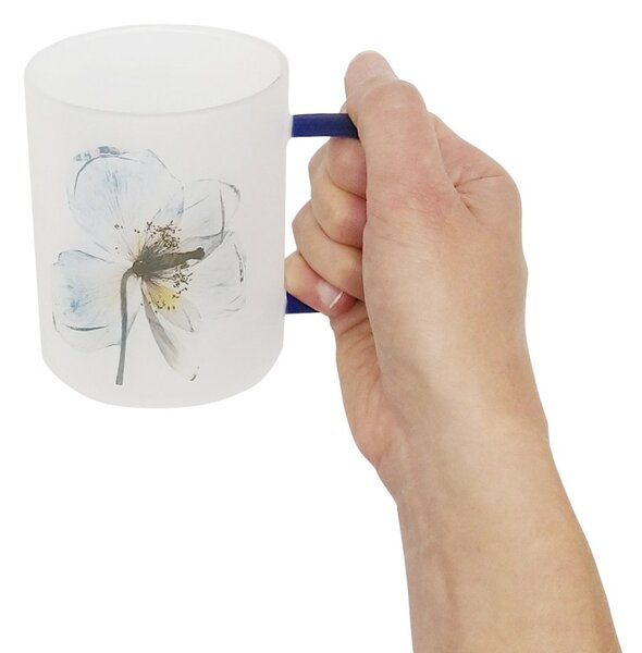 Skleněný hrnek Srdeční záležitost Kosatec, modrý, matné sklo, autorský motiv, 400 ml