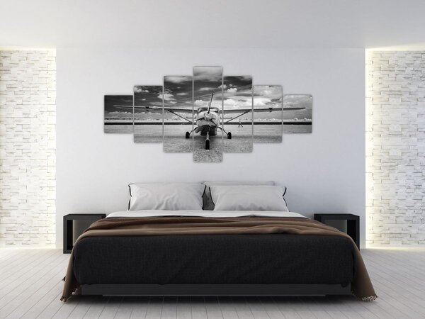 Obraz - Letadlo černobílé (210x100 cm)