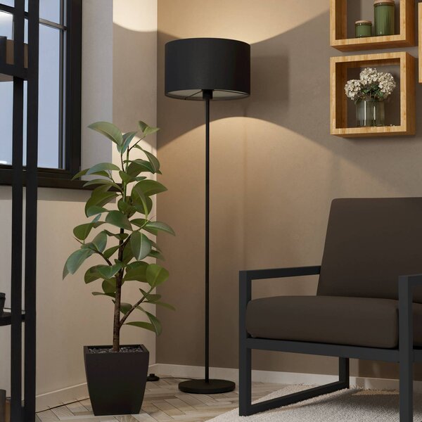 EGLO Stojací lampa Maserlo, černá, výška 151 cm, látka/ocel, Černá, Obývací pokoj / jídelna, kov, Moderní