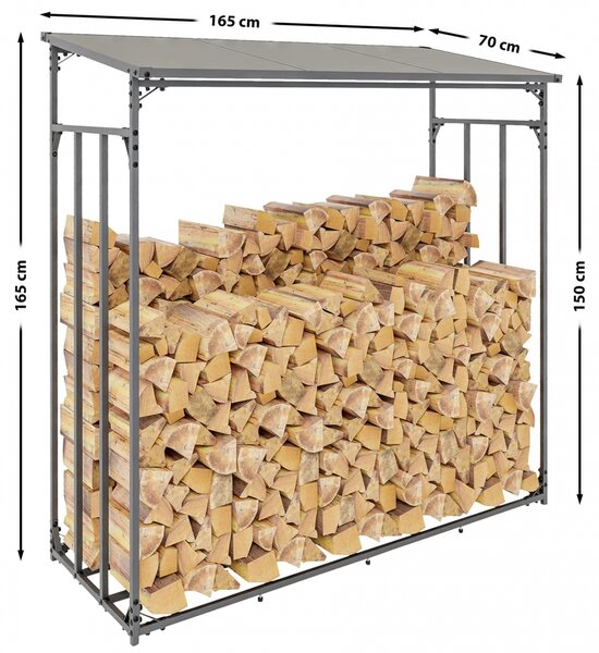 Přístřešek na palivové dřevo Ruston XL - 165x70x165 cm, hliník