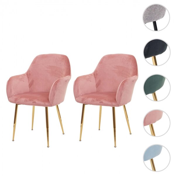 Židle v retro stylu F18 (SET 2 ks) - samet, zlatá podnož - Růžová