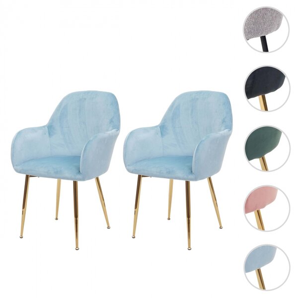 Židle v retro stylu F18 (SET 2 ks) - samet, zlatá podnož - Modrá