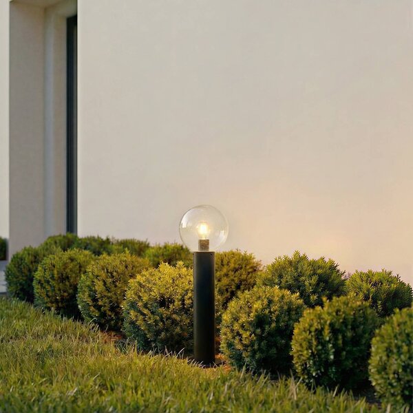 Lindby Stojací lampa Dangan, černá/čirá, výška 60 cm, sklo, stmívatelný, Čirá / transparetní, Sklo, Moderní