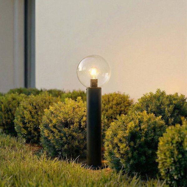 Lindby Stojací lampa Dangan, černá/čirá, výška 60 cm, sklo, stmívatelný, Čirá / transparetní, Sklo, Moderní