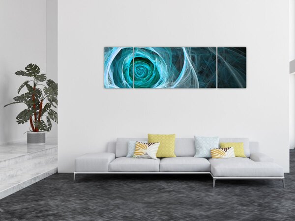 Obraz - Abstraktní růže modrá s černým pozadím (170x50 cm)