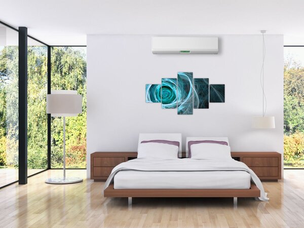 Obraz - Abstraktní růže modrá s černým pozadím (125x70 cm)