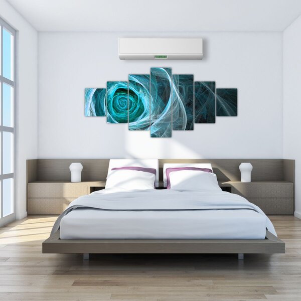 Obraz - Abstraktní růže modrá s černým pozadím (210x100 cm)