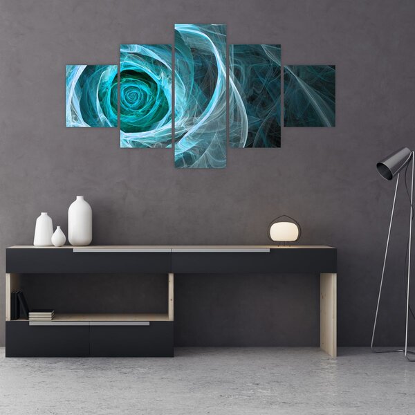 Obraz - Abstraktní růže modrá s černým pozadím (125x70 cm)