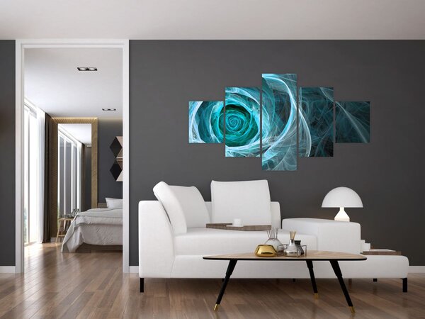 Obraz - Abstraktní růže modrá s černým pozadím (125x70 cm)