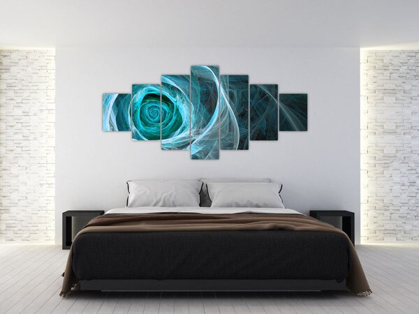 Obraz - Abstraktní růže modrá s černým pozadím (210x100 cm)