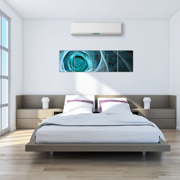 Obraz - Abstraktní růže modrá s černým pozadím (170x50 cm)