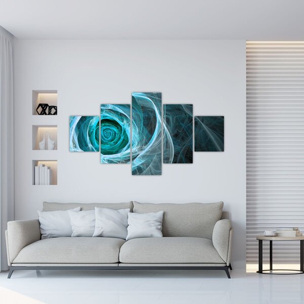 Obraz - Abstraktní růže modrá s černým pozadím (125x70 cm)