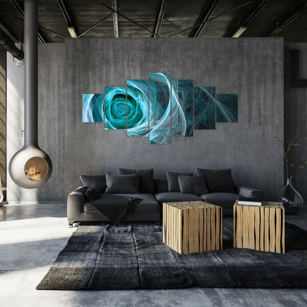 Obraz - Abstraktní růže modrá s černým pozadím (210x100 cm)
