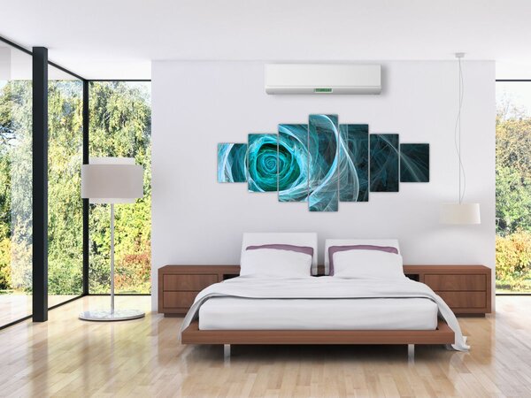 Obraz - Abstraktní růže modrá s černým pozadím (210x100 cm)