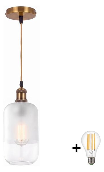 BRILAGI - LED Lustr na lanku RETRO GLASS 1xE27/60W/230V pr. 14 cm zlatá/bílá