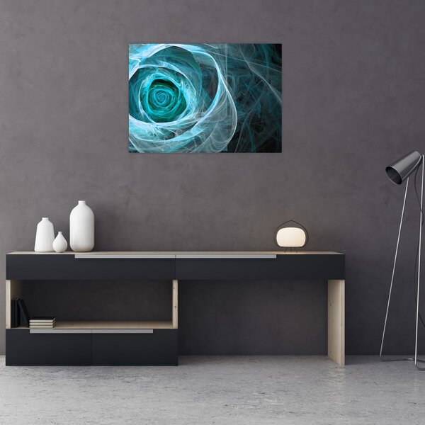 Obraz - Abstraktní růže modrá s černým pozadím (70x50 cm)
