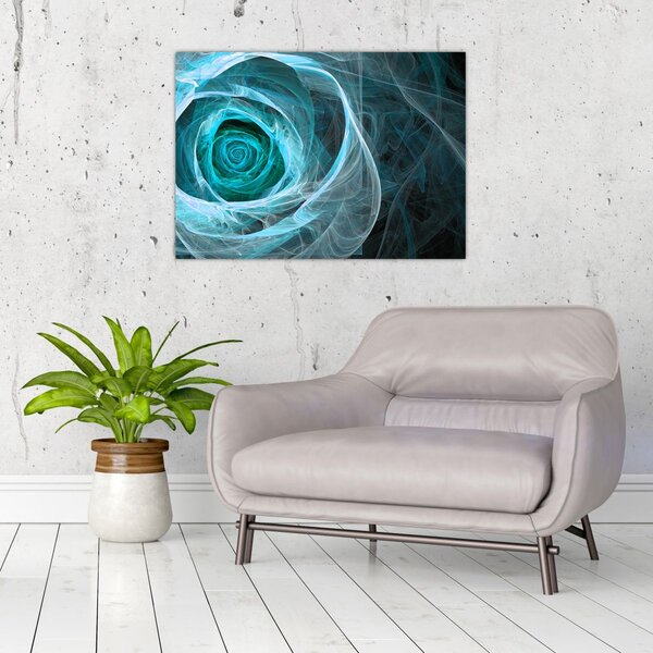 Obraz - Abstraktní růže modrá s černým pozadím (70x50 cm)