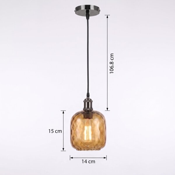 BRILAGI - LED Lustr na lanku RETRO GLASS 1xE27/60W/230V pr.14cm černá/kouř hnědá