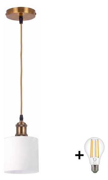 BRILAGI - LED Lustr na lanku RETRO GLASS 1xE27/60W/230V pr. 10 cm zlatá/bílá