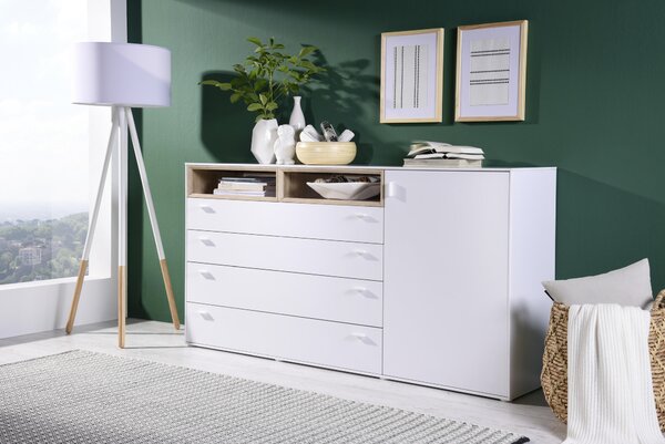 KOMODA, bílá, barvy dubu, 180,4/92,8/43 cm Hom`in - Široké komody
