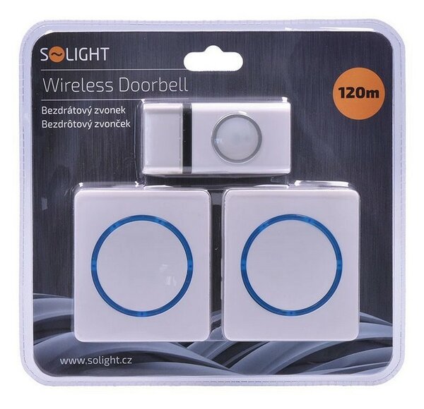 SOLIGHT 2x bezdrátový zvonek 1L23 White, 1x tlačítko