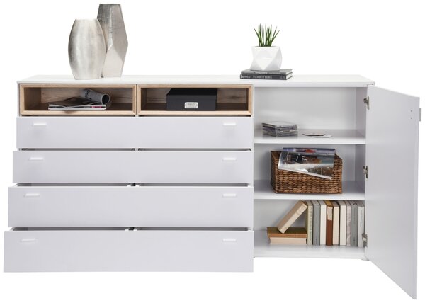 KOMODA, bílá, barvy dubu, 180,4/92,8/43 cm Hom`in - Široké komody