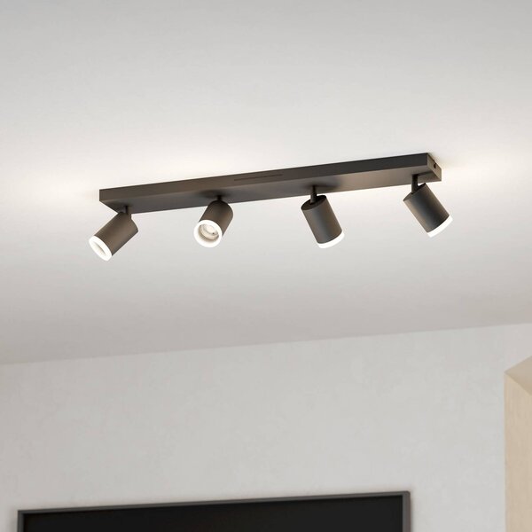 EGLO connect Smart LED bodovka Melitello-Z, 4-bodová, černá, stmívatelný, Černá, Obývací pokoj / jídelna, Hliník, Moderní