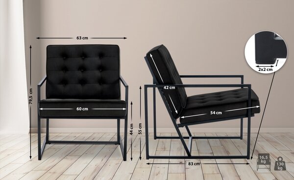 Křeslo Avon lounger - samet - Černá